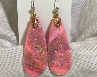 Polymer clay “pink passions” dangle earrings.