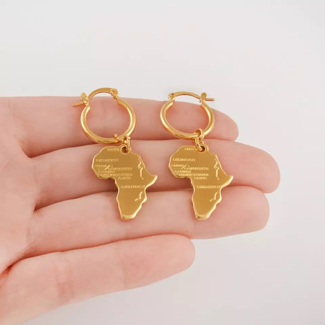 Africa Earring African Earring gold Africa Earrings Africa Etsy