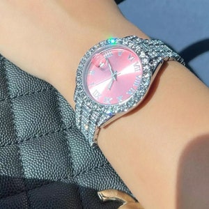  Relojes para mujer, reloj de pulsera, reloj dorado de lujo para  mujer, reloj floral de cuarzo con diamantes de moda, elegante reloj de  pulsera para mujer, dorado (color rosa) : Ropa
