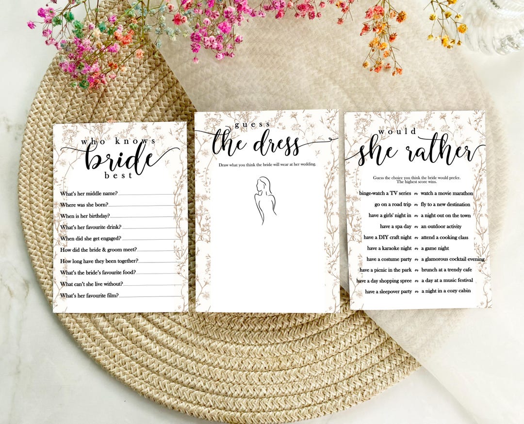 Hen Do Party Games Bundle, Beige Whimsical, Bridal Bingo, Advice, Guess ...