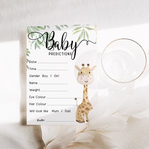 Prediction Cards, Giraffe Baby Shower, Safari, Gender Neutral, Mum To Be, Watercolour, Printed A6