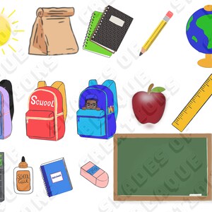 Back to School Clipart,School Supplies Clipart,Teacher png,Pencil Png,Backpack,School time clipart, Hand Drawn Clipart,Scrapbookng