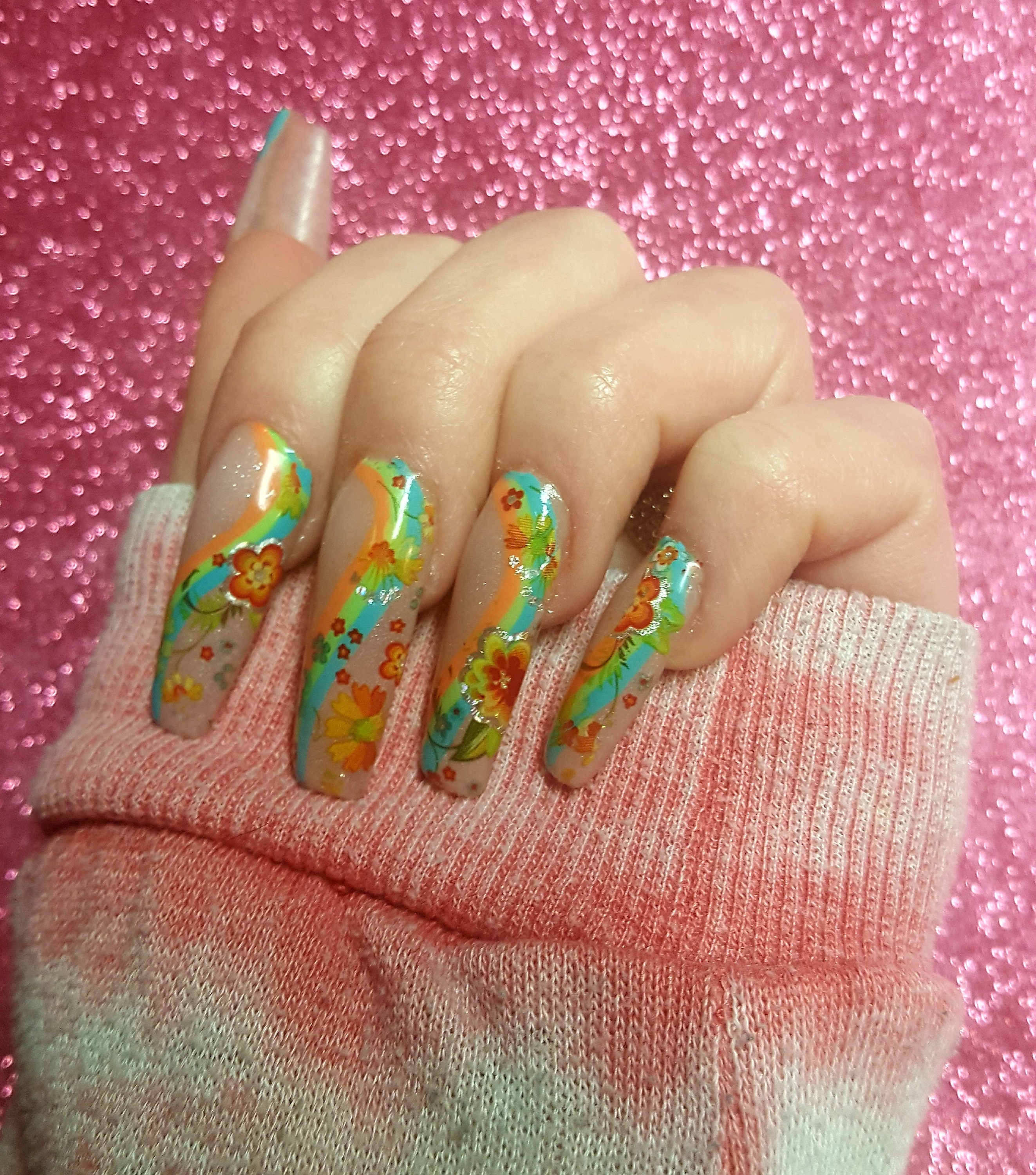 Green orange lime green swirl nails floral nails Luxury | Etsy