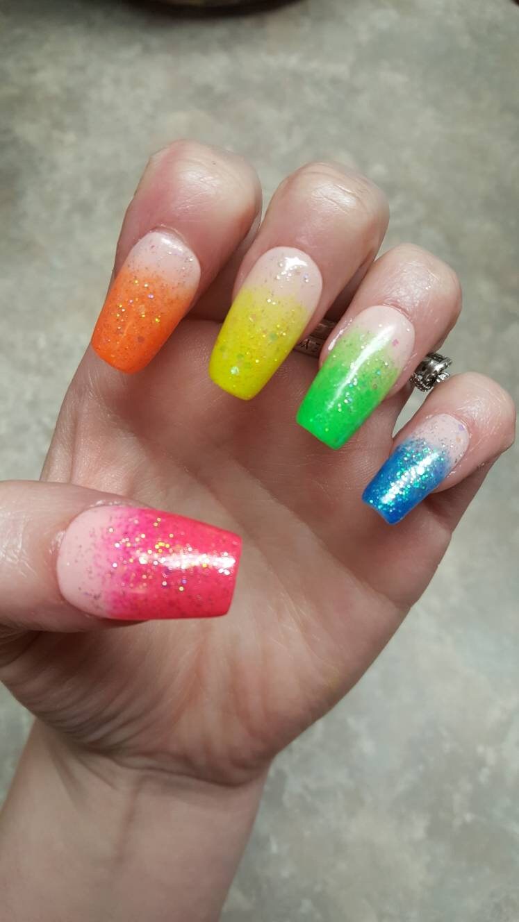 Tutti frutti nails rainbow nails ombre glitter luxury press | Etsy