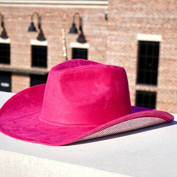 Womens Fedoras, Rave Hat, Festival, Coachella, Pink Cowgirl Hat, Rhinestone, Jewelry, Ivory, Hot Pink, Bedazzled, Bachelorette Party, Vegas