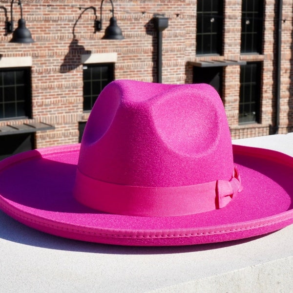 Pink Fedora, Fuchsia Wide Brim, Pencil Brim Hat, Ribbon Headband, Girls Hats, Summer Hat, Winter Hat, Rolled Brim, Magenta Bolero, Panama