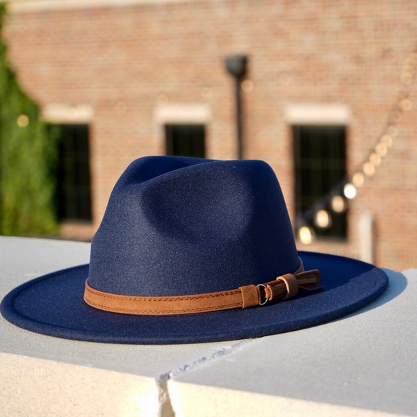 Blue Fedora, Hats for Women, Hats for Men, Mens Fedoras, Womens Fedoras, Summer Hats, Beach Hats, Fall Hats, Leather, Headband, Navy, Felt