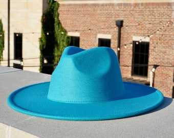 Teal Fedora, Fedora, Mens Fedora, Womens Fedora, Flat Brim Hat, Wide Brim Hat, Summer Hats, Beach Hats, Sun Hats, Stylish Hats, Derby Hat