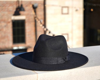 Black Fedora, Bowtie Headband, Hats for Women, Ribbon Fedora, Derby Hat, Summer Hats, Hats for Men, Fall Stiff Brim, Wide Brim, Fedora Hat