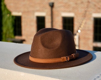 Brown Fedora, Leather Fedora, Mens Hats, Womens Fedora, Summer Hat, Beach, Fall, Woman, Headband, Man, Woman, Large, Medium, Wide Brim