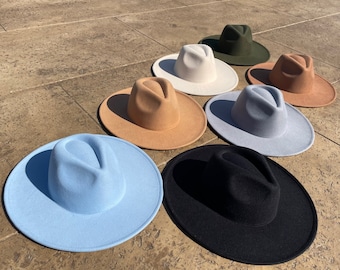 Womens Fedora, Mens Wide Brim, Trilby Hats, Large Headwear, Felt, Panama, Medium, Rancher, Handmade, XL, Flat Brim, Girls Hats, Guys Fedora