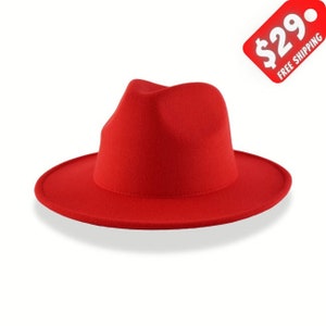 Red Fedora, Fedora, Hats for Women, Mens Hats, Mens Fedora, Womens Fedora, Fall Hats, Summer Hats, Red Hats, Wide Brim Hat, Flat Brim