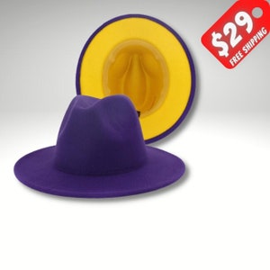 Two Tone Fedora, Lakers Hat, Warriors Hats,  Womens Fedora, Mens Fedora, Wide Brim Hat, Panama Hat, Mens Hats, Women's Hats, Purple Fedora