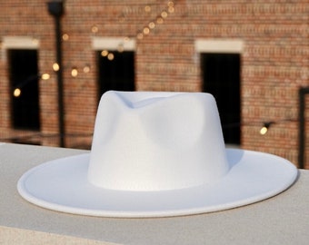 White Fedora, Wide Brim Hat, Womens Sun Hats, Mens Felt Headwear, Large Brim, Derby, Ranch, Felt Trilby, Panama Hat, Medium, Sombrero, Flat