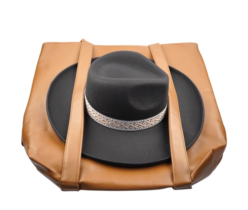 Fedora Travel Tote, Hat Travel, Vegan Leather, Wide Brim Carrier, Tote Bags for Headwear, Handbag, Women's Totes, Fedora Purse image 7