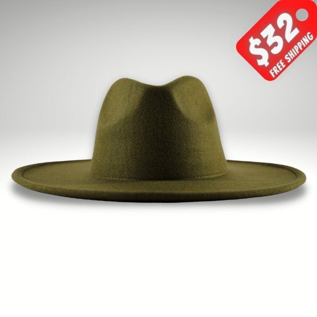 Olive Green Fedora, Womens Fedora, Mens Fedora, Green Color, Wide Brim