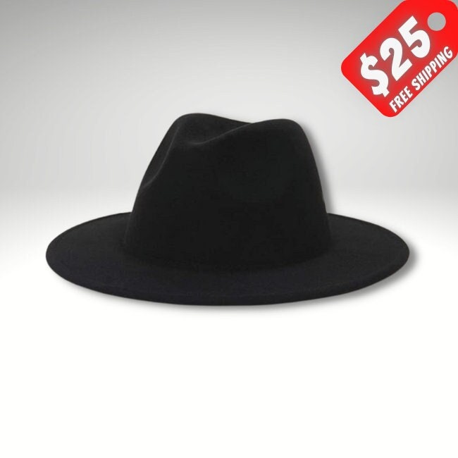 Black Fedora Womens Fedora Mens Fedora Wide Brim Hat Etsy