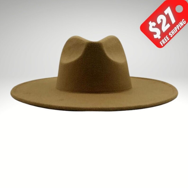 Tan Fedora Womens Fedora Mens Fedora Unisex Fedora Wide Etsy