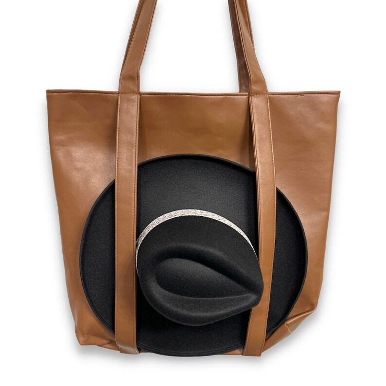 Fedora Travel Tote, Hat Travel, Vegan Leather, Wide Brim Carrier, Tote Bags for Headwear, Handbag, Women's Totes, Fedora Purse image 2