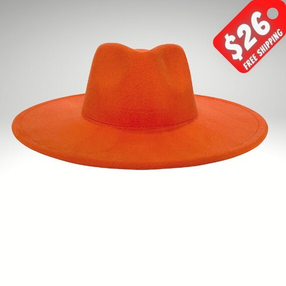 Orange Fedora Wide Brim Hat Womens Sun 