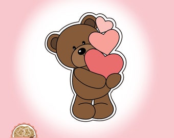 Bear Valentine with hearts - Cookie Cutter  - Fondant Cutter - Clay Cutter - Dough Cutter