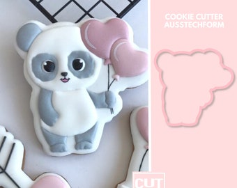 2066 Bear or Panda Valentine with Ballons - Cookie Cutter  - Fondant Cutter - Clay Cutter - Dough Cutter