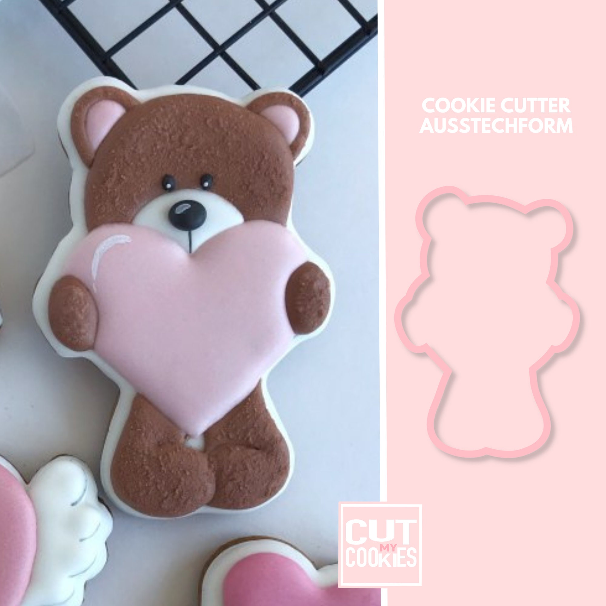 Heart Teddy Bear Cookie Cutter Set, Fondant Cutter, Clay Cutter