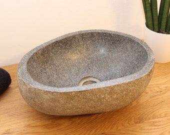 Natural stone sink Stone sink real river stone Top-mounted sink Bathroom Guest toilet 35 x 30 cm