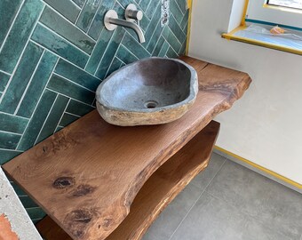 Holzplatte Eiche Baumkante Badezimmer Aufsatzbecken Waschtisch geölt 100 - 110 cm Länge
