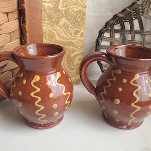 Redware Mugs (2) with Squiggles and Dots
