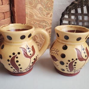 Sgraffito Decorated Redware Mugs (2)