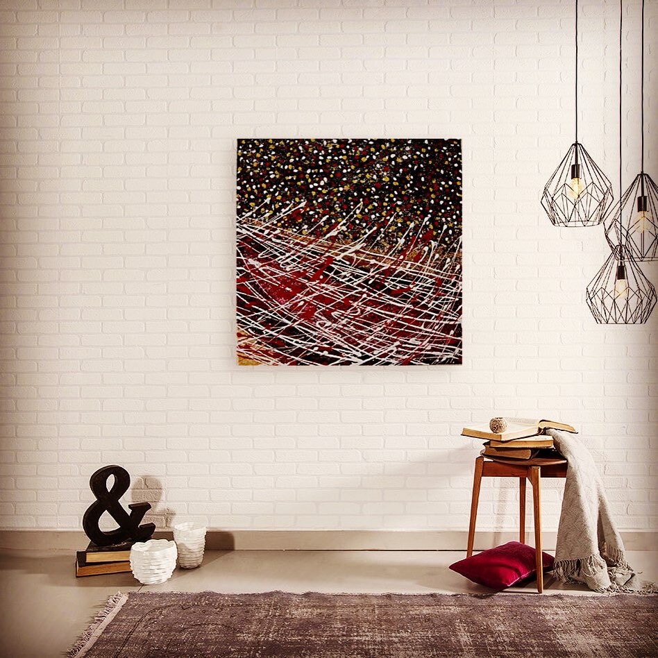 Original Abstract Painting Black Red Gold Modern Wall Art | Etsy