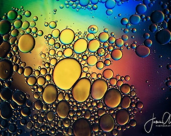 Colorful Abstract Photograph Oil and Water Rainbow - Fine Art Giclee Print, Rainbow Picture, Canvas Wall Art, Rainbow Bubble Abstract