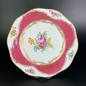 Impresionante plato antiguo de porcelana checa pintado a mano、años 30.