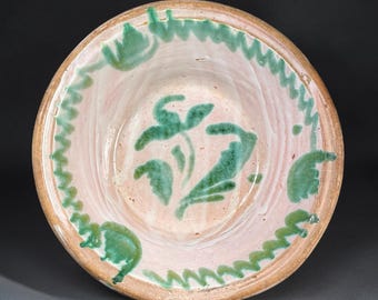 Siglo XIX, Fajalauza Lebrillo, Granada. Cuenco de mayólica verde - 15,3 pulgadas.