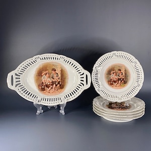 Set 6 Vintage Plates, Bavaria, Porcelain, Reticulated design.