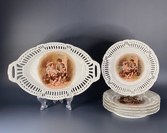 Set 6 Vintage Plates, Bavaria, Porcelain, Reticulated design.
