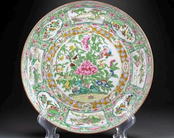 19th Century Chinese Famille Rose Charger with Landscape and Bird Medallions - 9.6 in