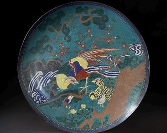 Late 19th Century Japanese Cloisonné Charger with Pheasant and Chicks - 19.3 in