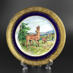 Limoges porcelain collection plate decor Gold & Cobalt Blue. Rehausse Main Limoges France.