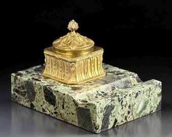 French Art Nouveau Gilt Bronze and Marble Inkwell by Louchet, Paris, circa 1900 - 6.7 in