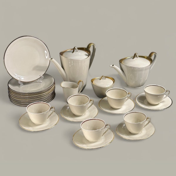 Zeh Scherzer Bavaria Allemagne Service à café en porcelaine 26 pièces avec rebord doré