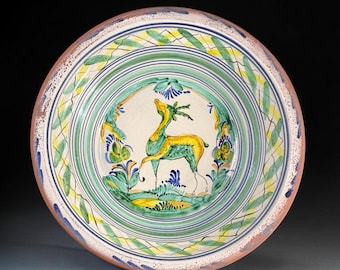 Spanish Triana “Lebrillo” Ceramic Plate with Painted Deer - 20 in