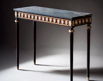 Mesa consola francesa de estilo Luis XVI, c.1900, con tablero de mármol y medallones de porcelana (92 cm)