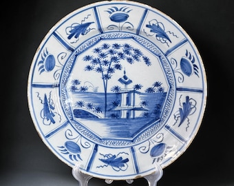 18th Century Delft Kraak Style Blue & White Faience Charger, Netherlands, 13.6 In.