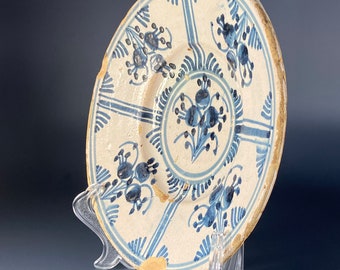 17～18世紀、希少なアンティークカタロニア風皿、スペイン製陶器、チレ