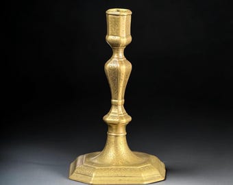 Baroque Engraved Brass Candlestick, First Half of the 18th Century. 7.3 in