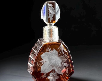 Art Deco Amber Crystal Decanter with Silver Mount. Early 20th Century, 9.25 in.