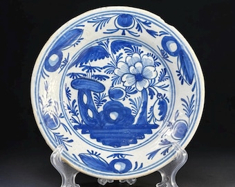 18th Century Dutch Delft Blue and White Faience Plate - 9.1 in