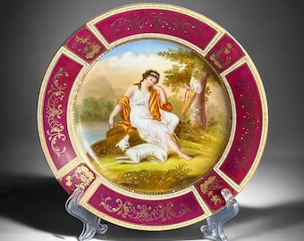 19th.c Antique Royal Vienna Gilded Porcelain Plate "Diana"